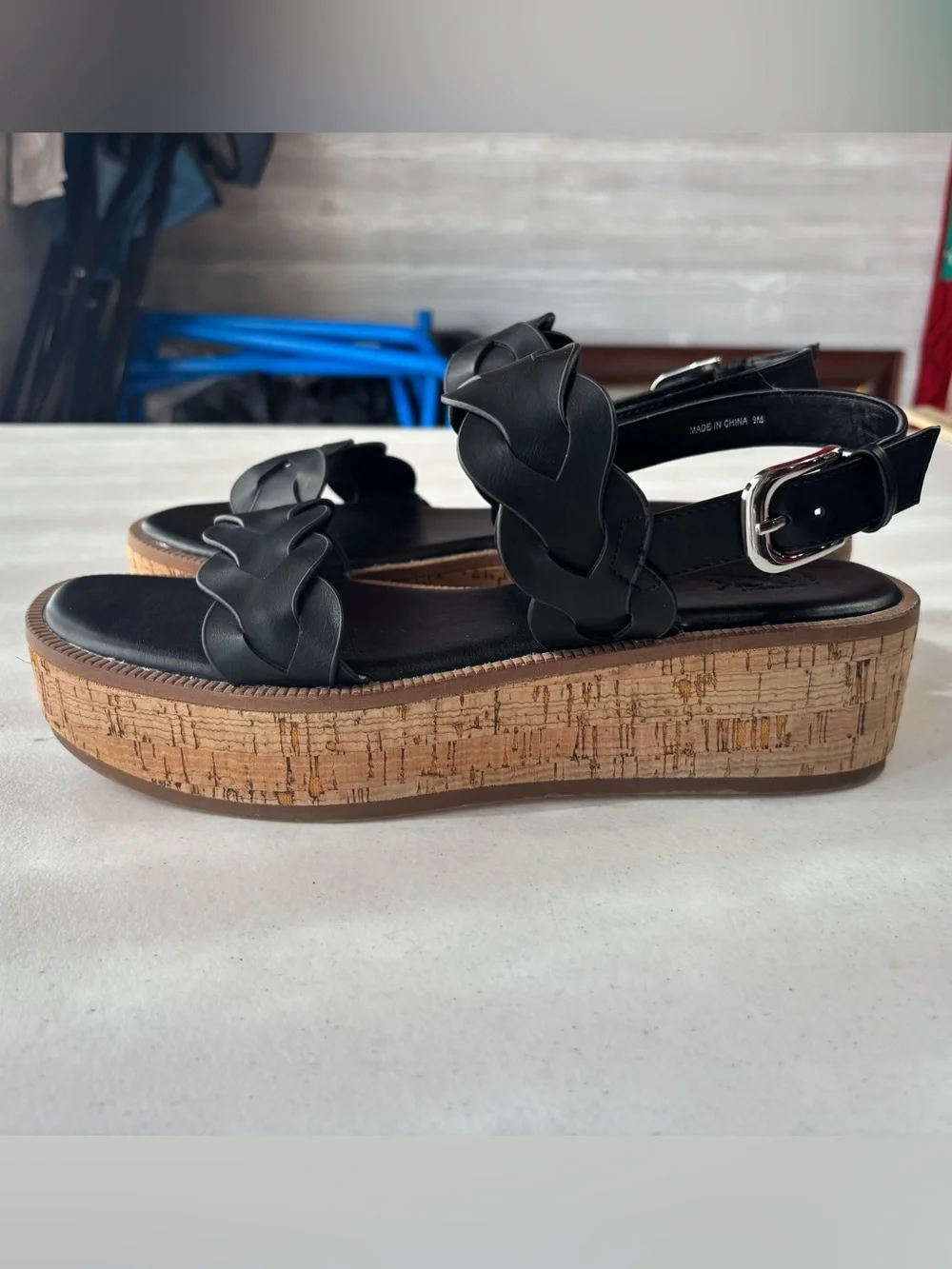 Nordstrom Rack Pennie Black Braided Platform Sandals Women's Size 9M Cork Wedge